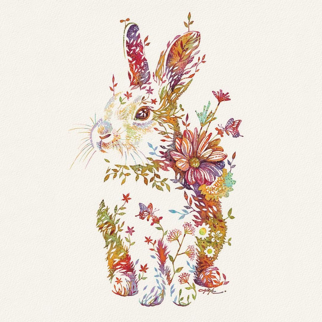 Fascinating Animal Watercolors Shaped With Florals By Hiroki Takeda 13