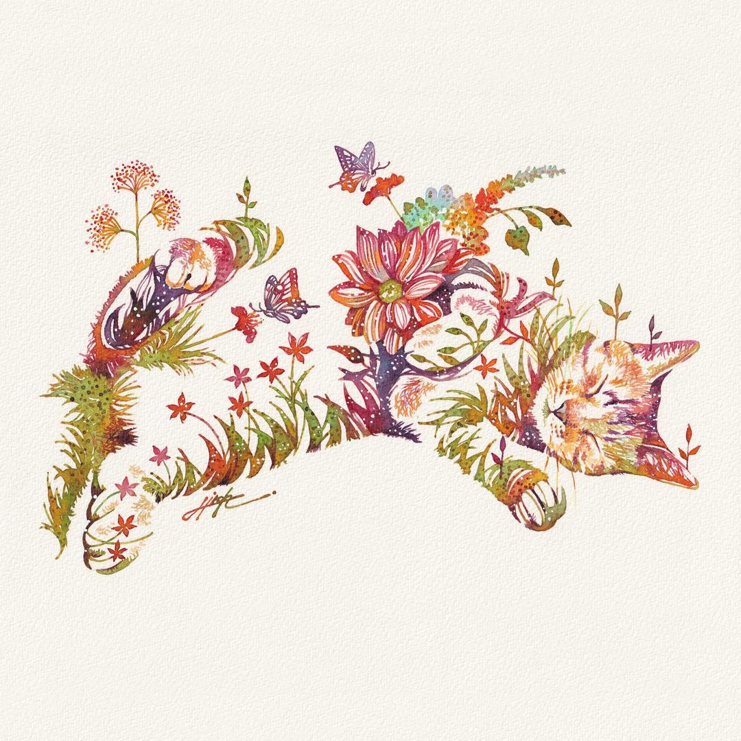 Fascinating Animal Watercolors Shaped With Florals By Hiroki Takeda 15