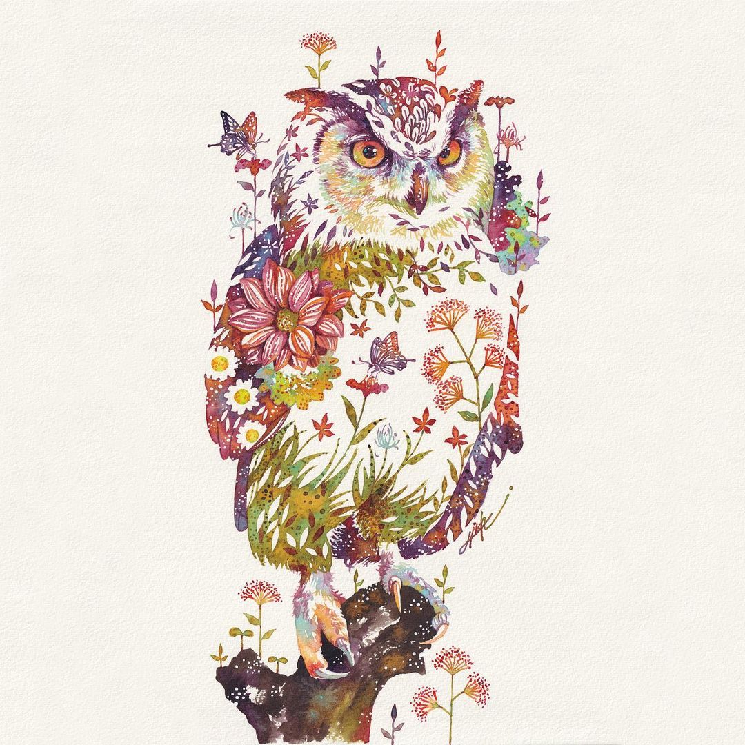 Fascinating Animal Watercolors Shaped With Florals By Hiroki Takeda 2