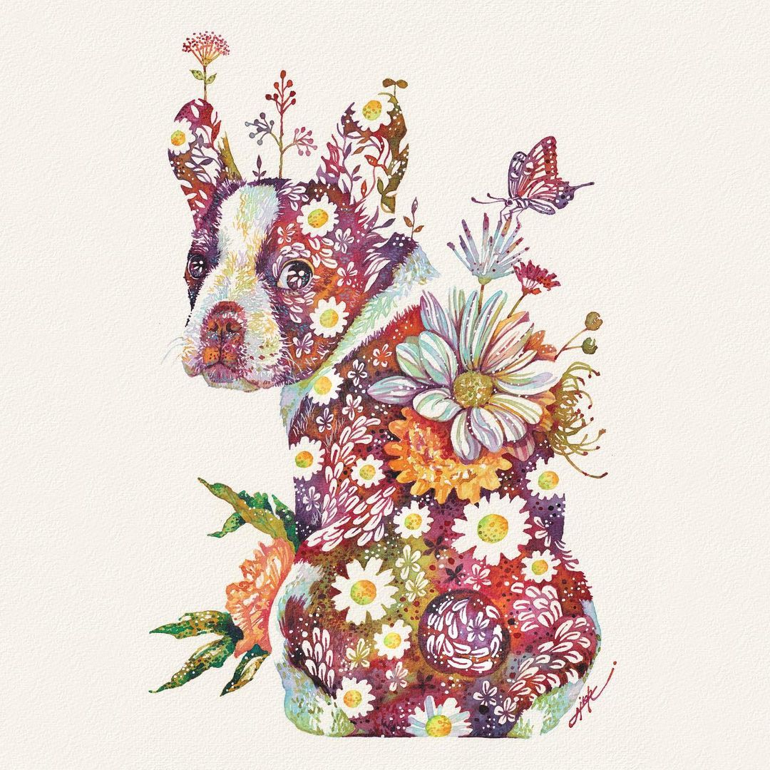 Fascinating Animal Watercolors Shaped With Florals By Hiroki Takeda 3