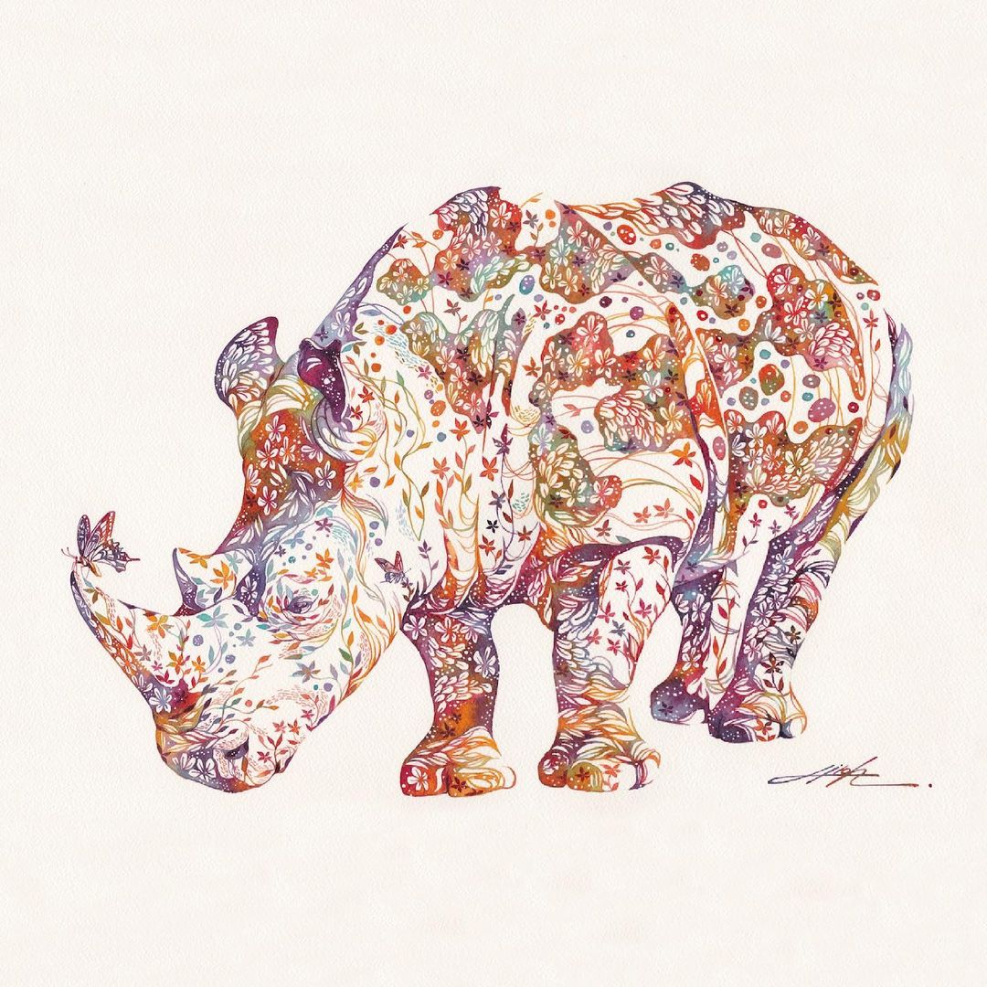 Fascinating Animal Watercolors Shaped With Florals By Hiroki Takeda 5