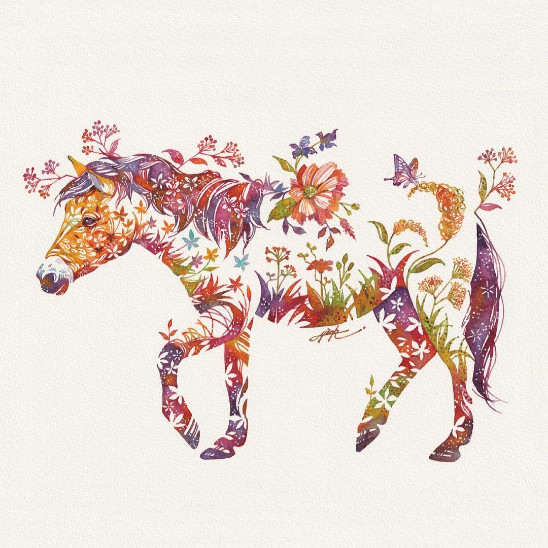 Fascinating Animal Watercolors Shaped With Florals By Hiroki Takeda 6