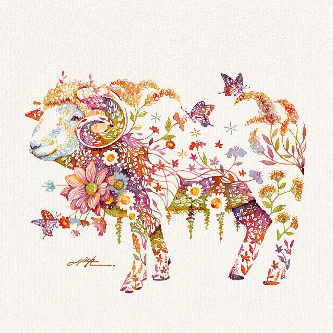 Fascinating Animal Watercolors Shaped With Florals By Hiroki Takeda 7