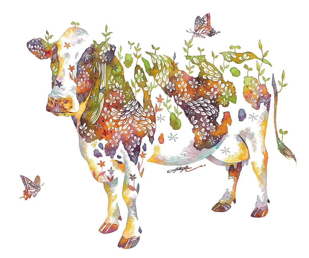 Fascinating Animal Watercolors Shaped With Florals By Hiroki Takeda 9
