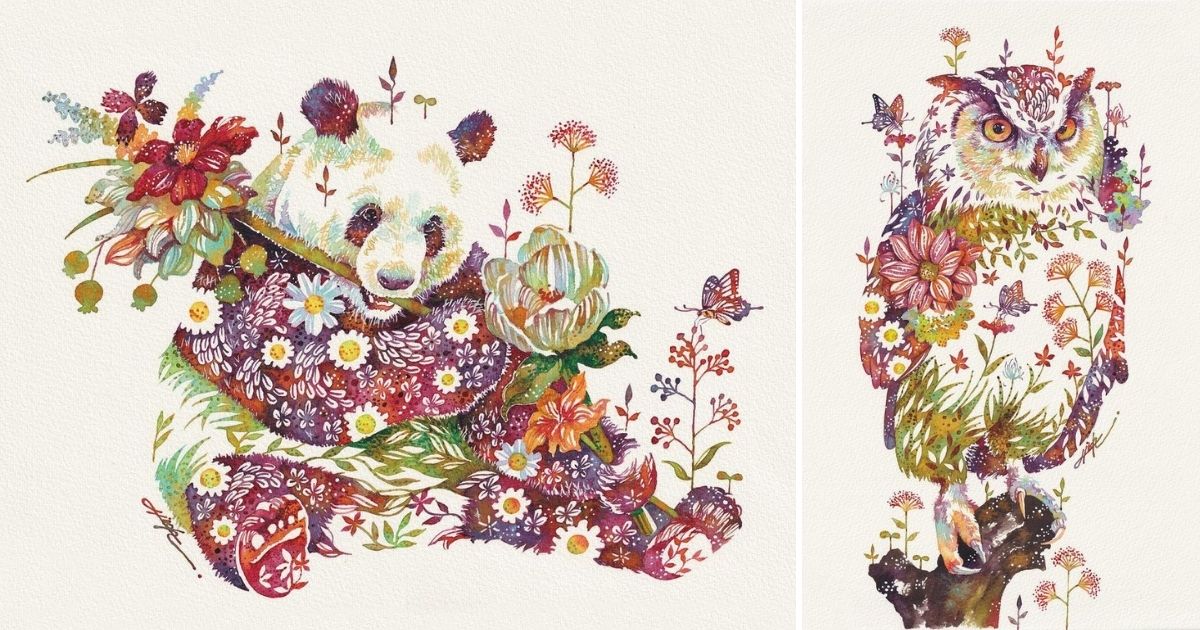 Fascinating Animal Watercolors Shaped With Florals By Hiroki Takeda Sharecover