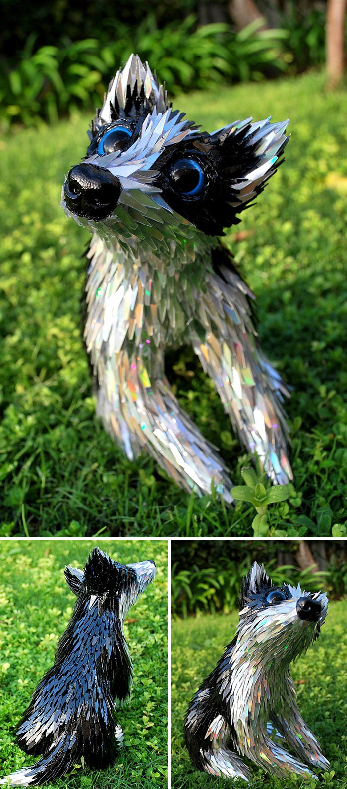 Old Cds Turned Into Fabulous Animal Sculptures By Sean E Avery 9