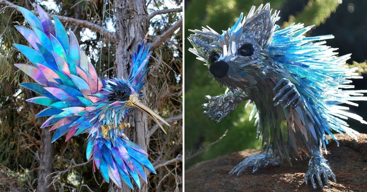 Old CDs turned into fabulous animal sculptures by Sean E Avery — Visualflood Magazine