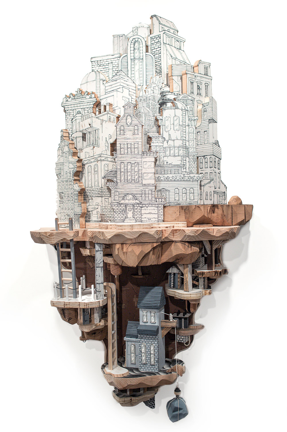 Extraordinary cities made from a combination of drawings and sculptures by Luke O’Sullivan
