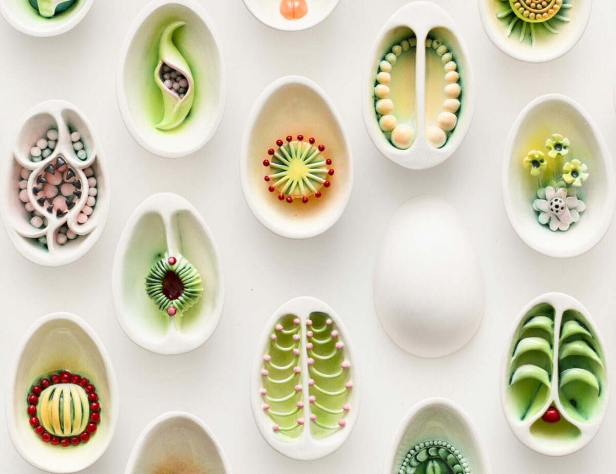 Delicate Porcelain Sculptures Of Cross Cut Pods Encased With Seeds And Other Vegetables By Sally Kent 6