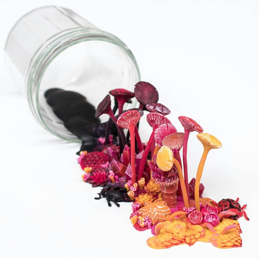 Discarded Objects Populated With Colorful Plant Coral And Fungus Sculptures By Stephanie Kilgast 17