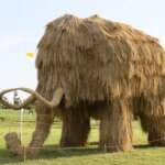 Giant animal sculptures made from massive bundles of straws for the Wara Art Festival