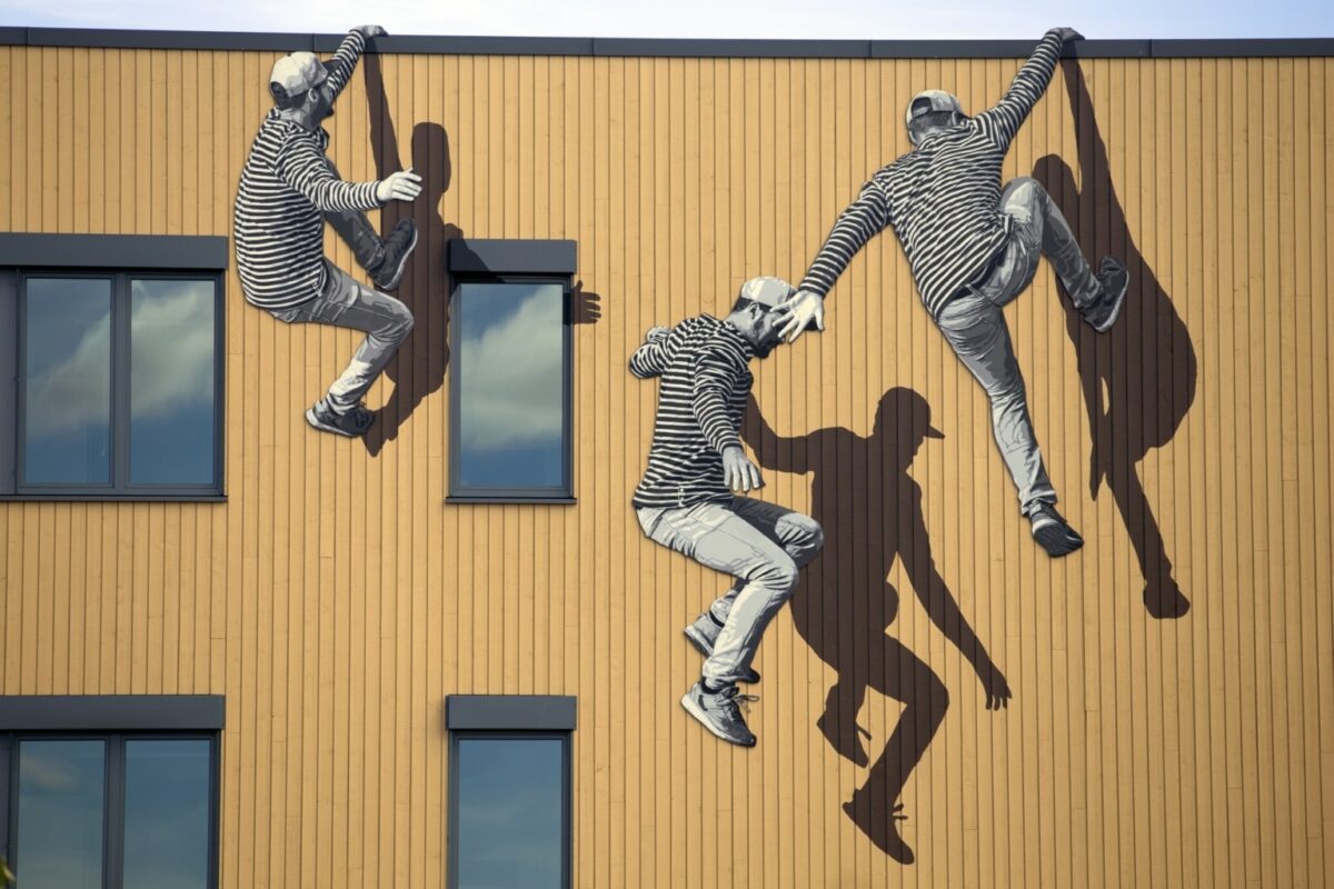 Jump And Climb Amazing Black And White Murals Of People In Movement By Anders Gjennestad 1