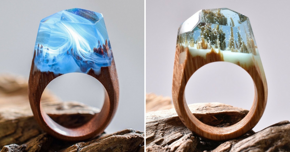 Secret Wood Rings Reveal Miniature Landscapes Encapsulated in Resin