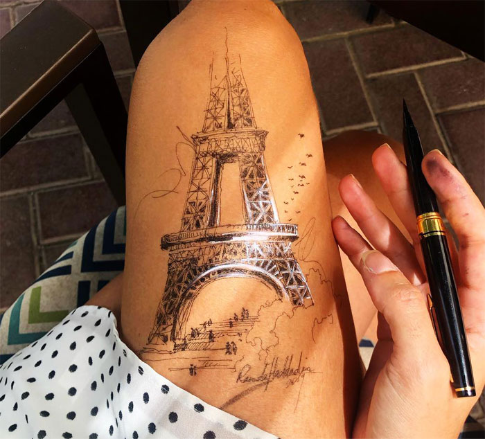 Stunning Ink Drawings Made On The Thighs By Randa Haddadin 10