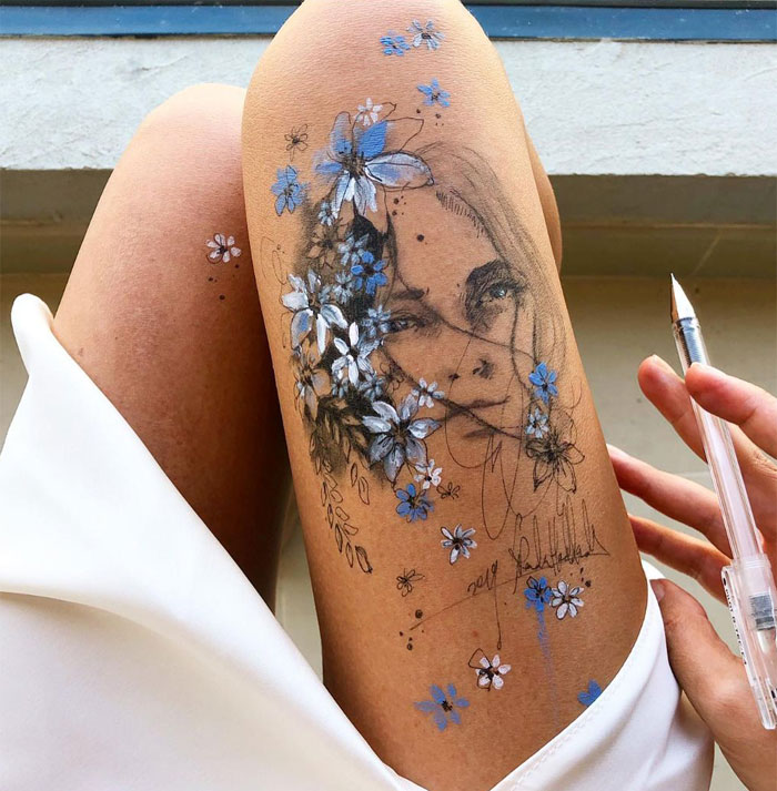 Stunning Ink Drawings Made On The Thighs By Randa Haddadin 11