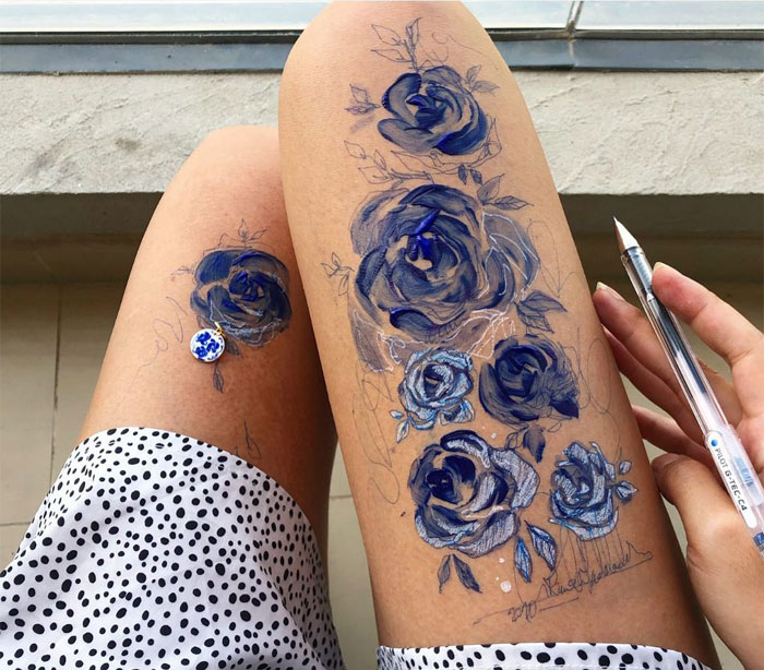Stunning Ink Drawings Made On The Thighs By Randa Haddadin 12