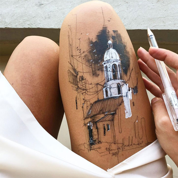 Stunning Ink Drawings Made On The Thighs By Randa Haddadin 14