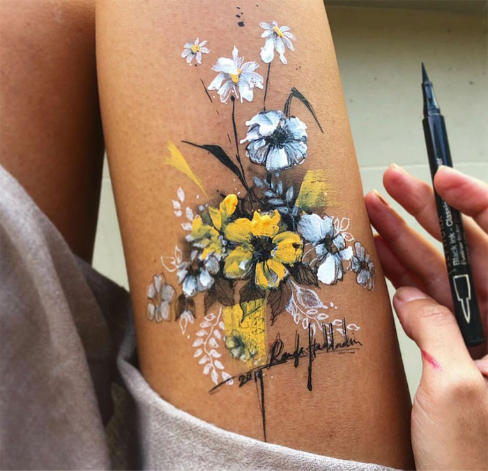 Stunning Ink Drawings Made On The Thighs By Randa Haddadin 15
