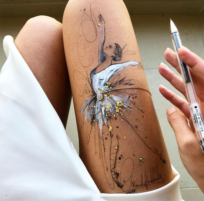 Stunning Ink Drawings Made On The Thighs By Randa Haddadin 16
