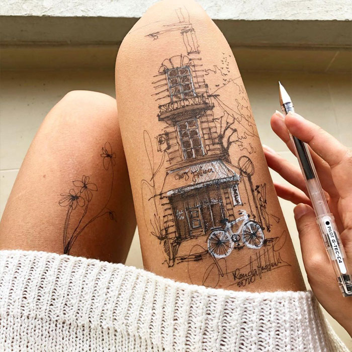 Stunning Ink Drawings Made On The Thighs By Randa Haddadin 18