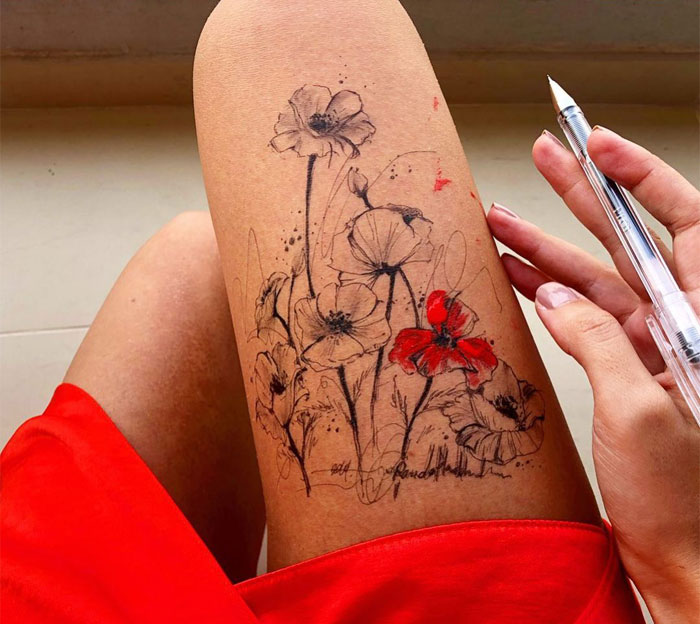 Stunning Ink Drawings Made On The Thighs By Randa Haddadin 19