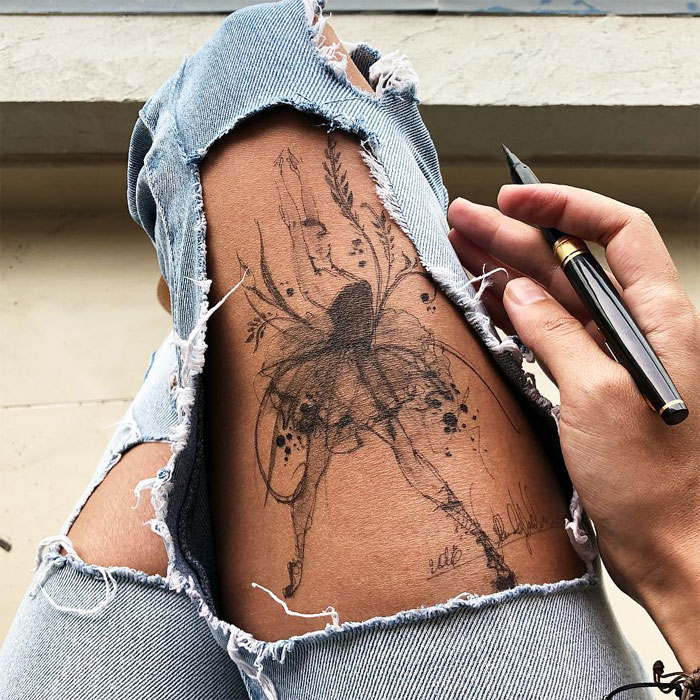 Stunning Ink Drawings Made On The Thighs By Randa Haddadin 5