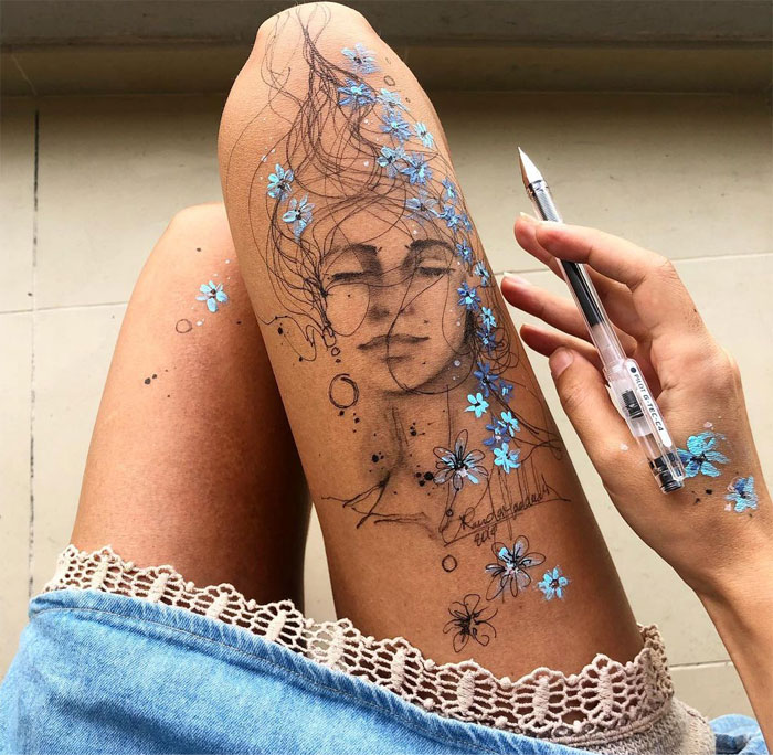 Stunning Ink Drawings Made On The Thighs By Randa Haddadin 6