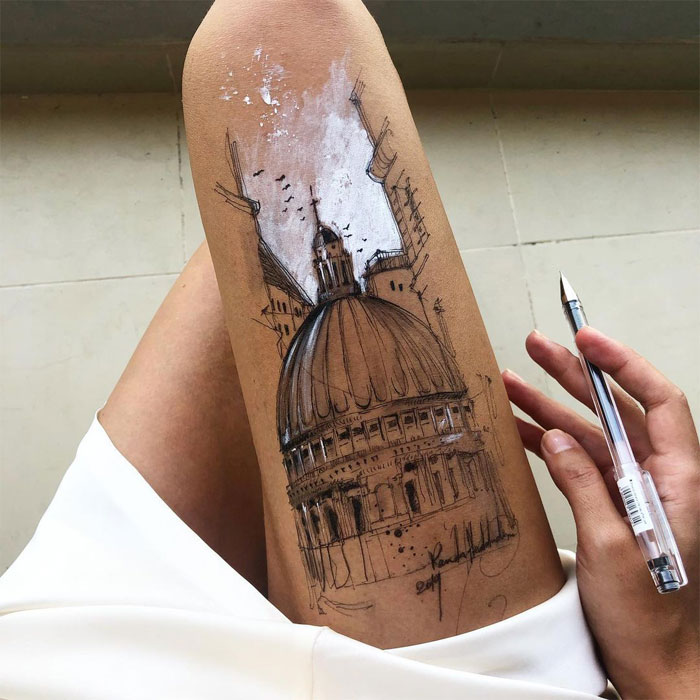 Stunning Ink Drawings Made On The Thighs By Randa Haddadin 7