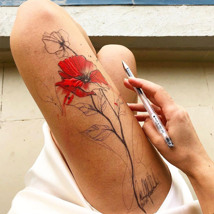 Stunning Ink Drawings Made On The Thighs By Randa Haddadin 9
