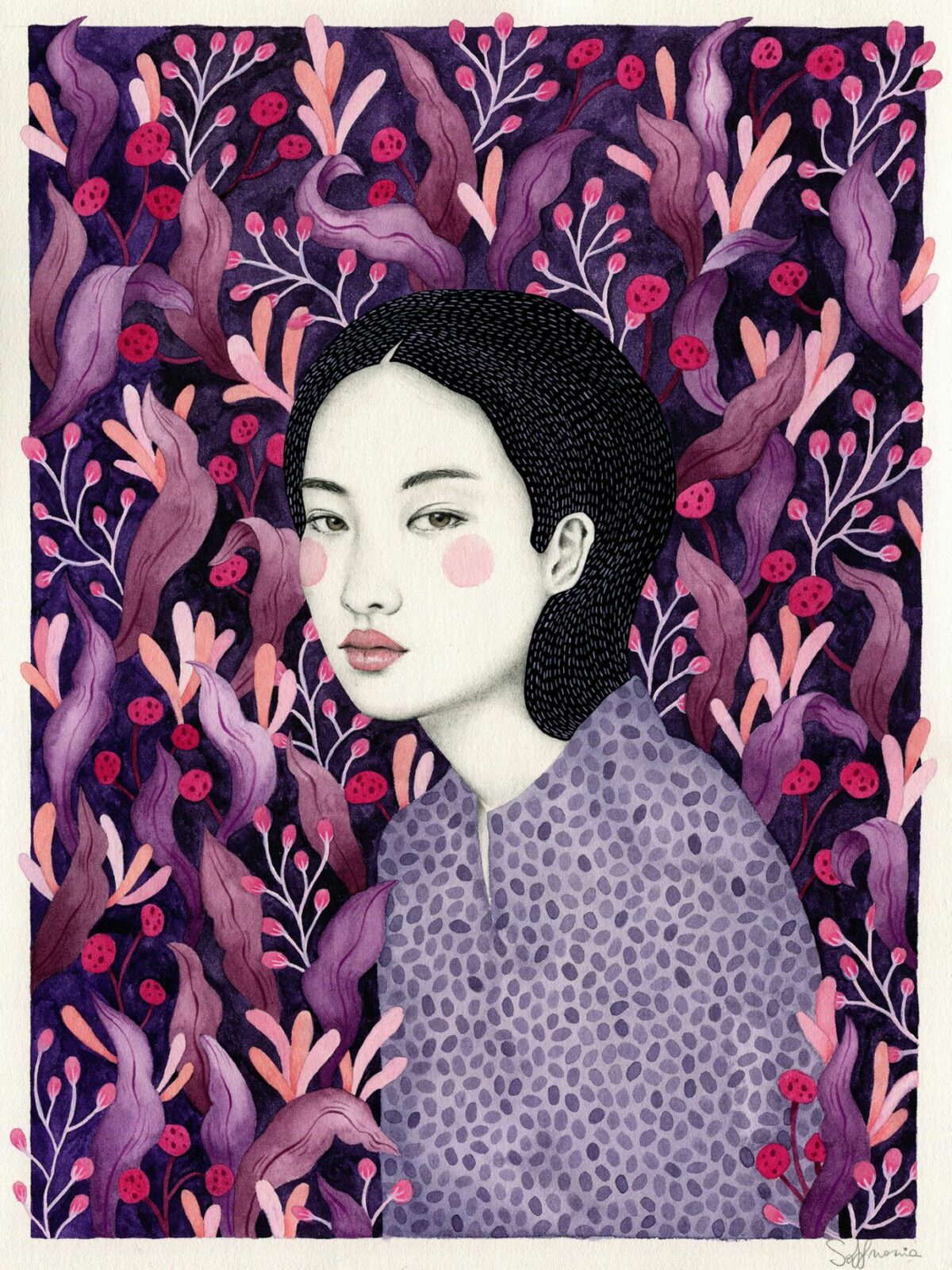 Gorgeous Female Portraits Decorated With Abstract And Floral Patterns By Sofia Bonati 8