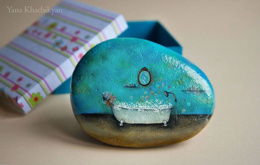 Miniature Worlds Of Tiny Creatures Painted On Stones By Yana Khachikyan 22
