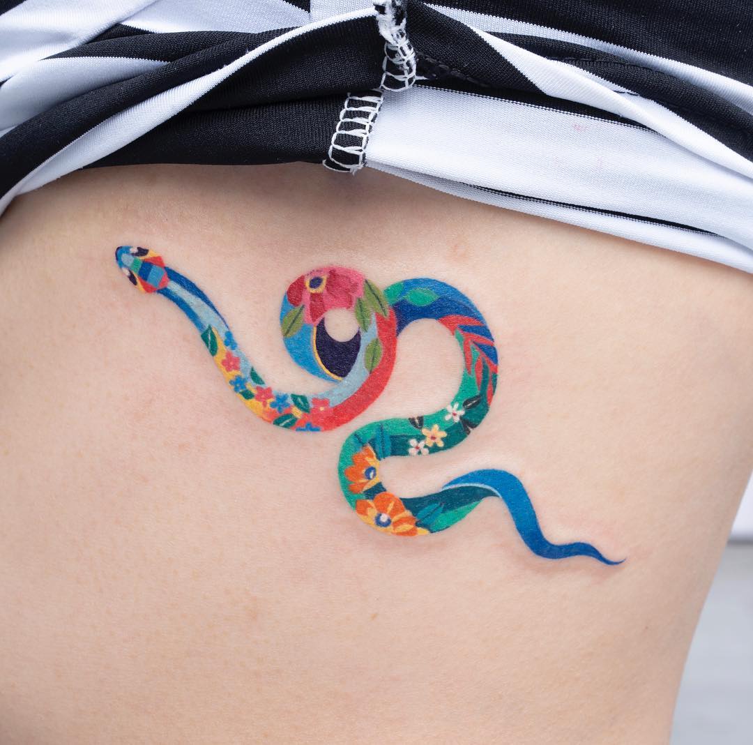 Vibrant And Multicolored Fauna And Flora Tattoos By Zihee 1
