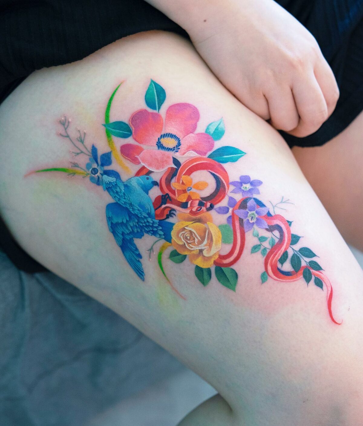 Vibrant And Multicolored Fauna And Flora Tattoos By Zihee 5