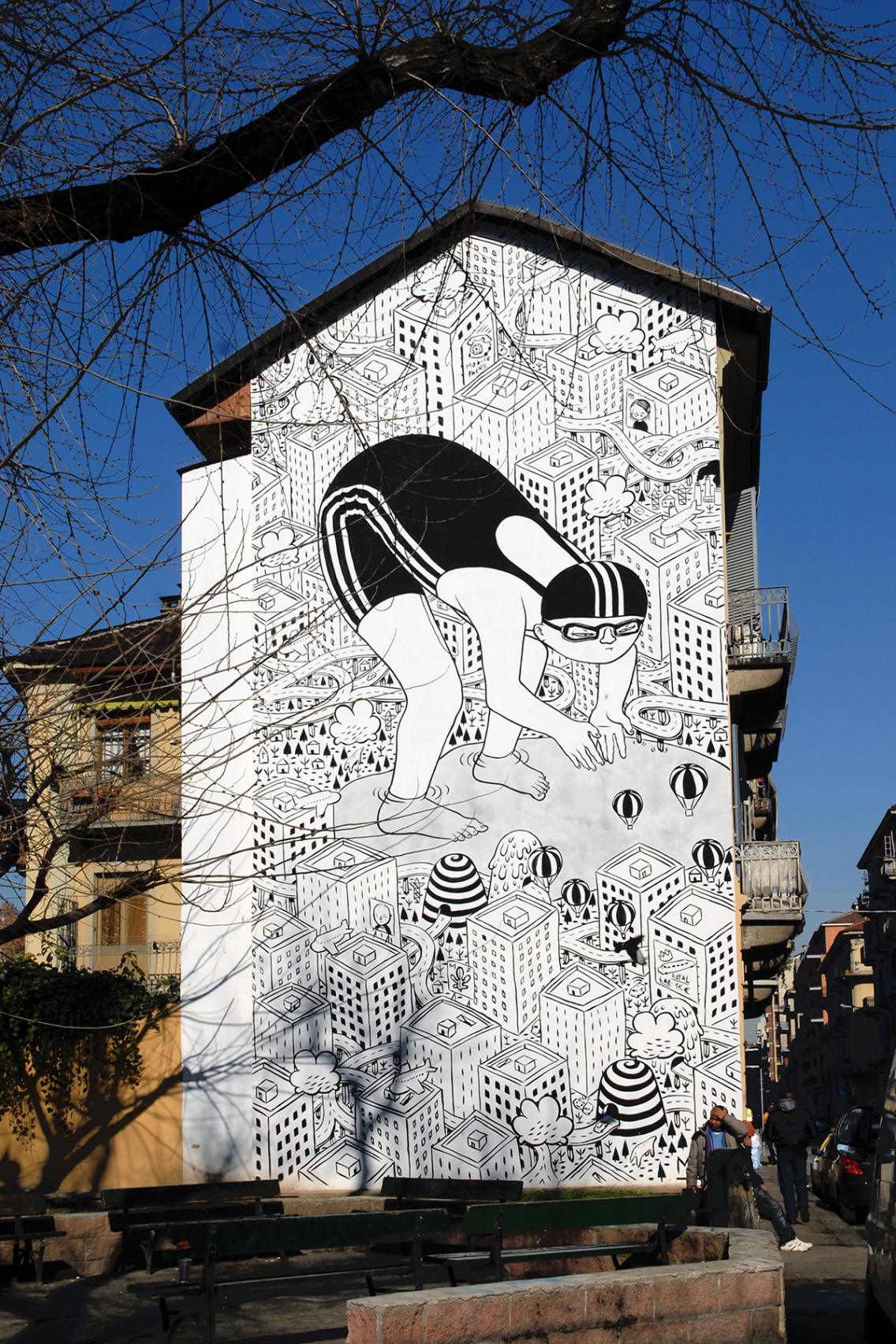 Wonderful Giant Black And White Cartoon Murals By Millo 1
