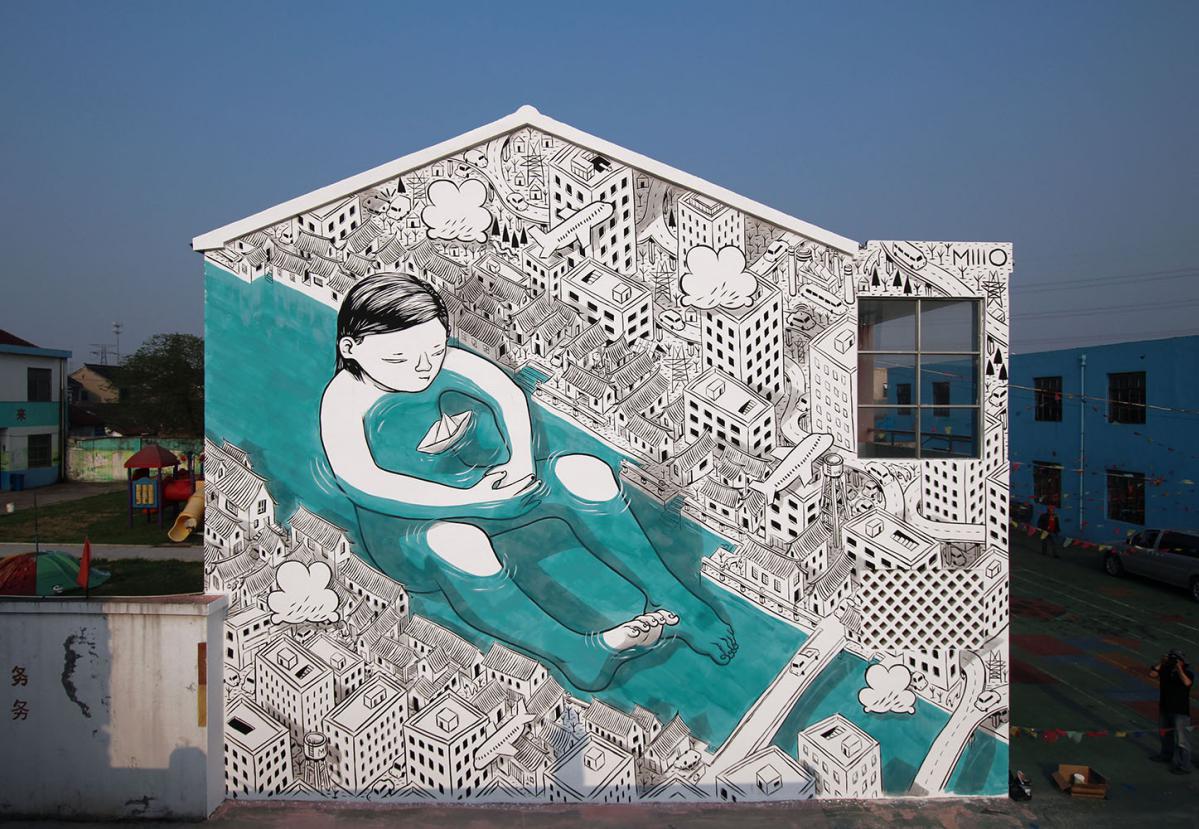 Wonderful Giant Black And White Cartoon Murals By Millo 10