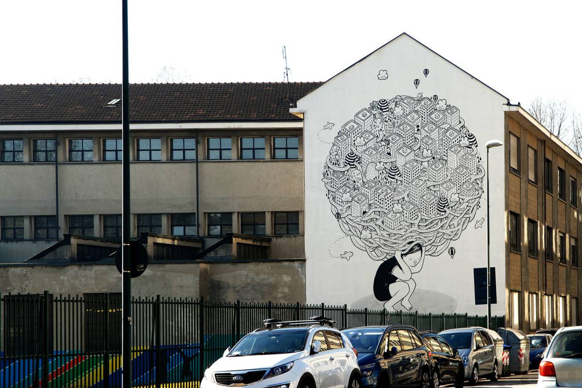 Wonderful Giant Black And White Cartoon Murals By Millo 13