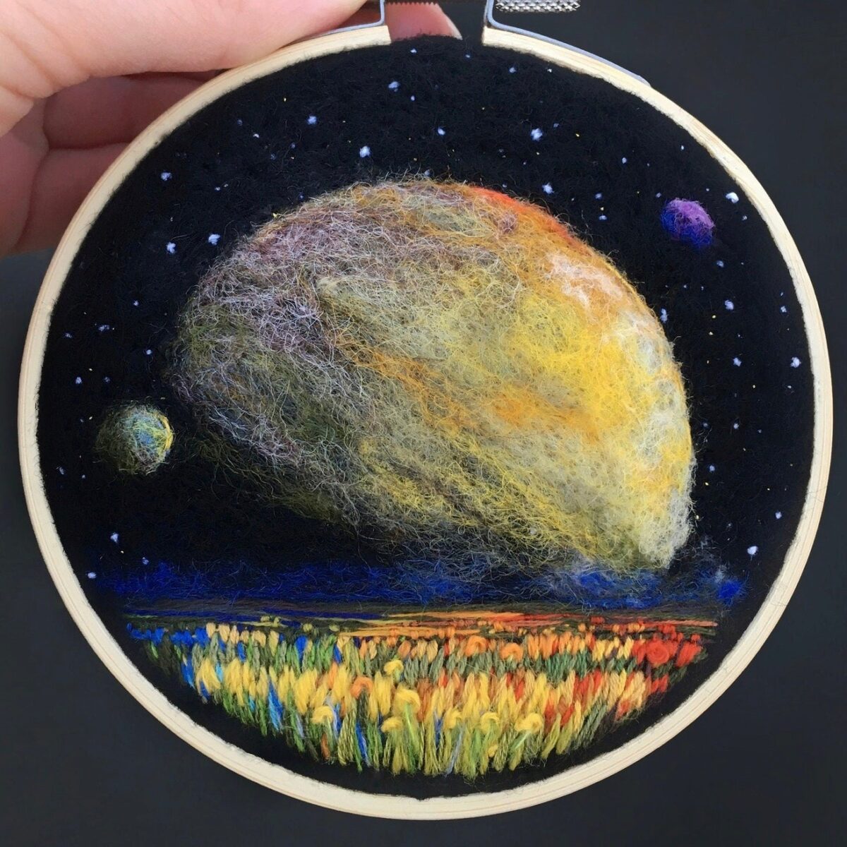 Lush Night Sky Landscape Needle Felted And Embroidered Art Hoops By Yuliya Krishchik 5