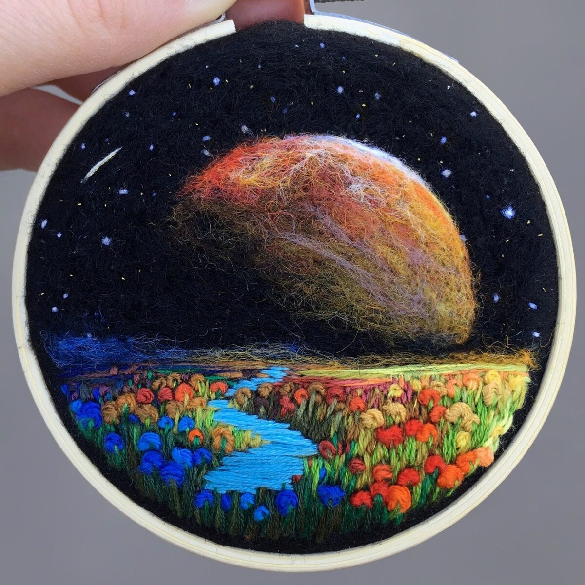 Lush Night Sky Landscape Needle Felted And Embroidered Art Hoops By Yuliya Krishchik 6