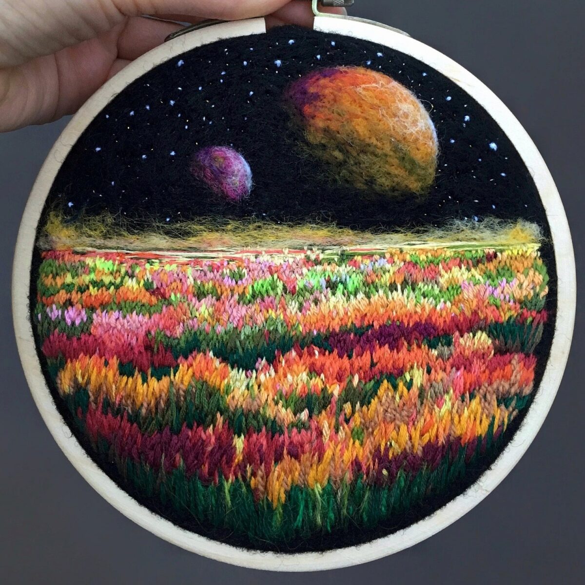Lush Night Sky Landscape Needle Felted And Embroidered Art Hoops By Yuliya Krishchik 9