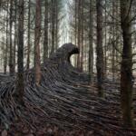 Incredible outdoor installations of massive waves made of deadwood by Jorg Glascher