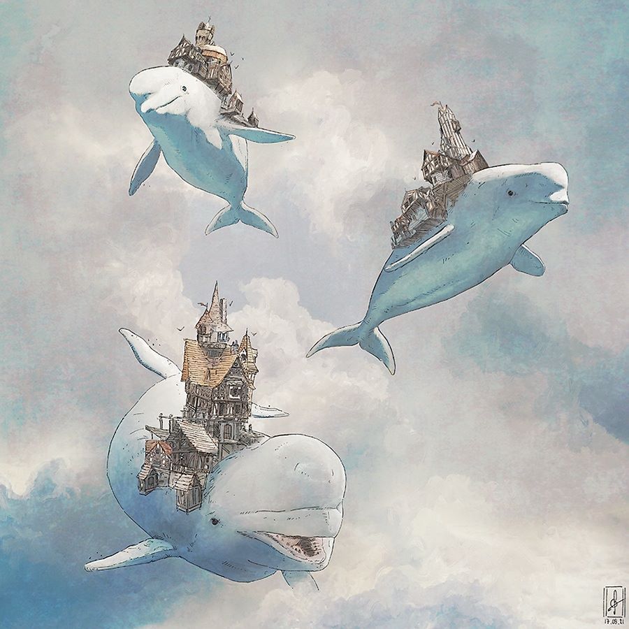Marvelous Surrealistic Illustrations Of Marine Animals Floating In The Air By Gregory Fromenteau 10