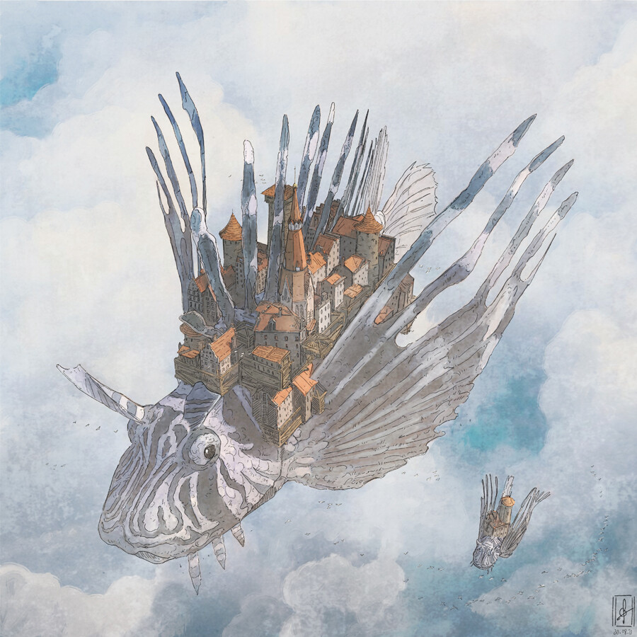 Marvelous Surrealistic Illustrations Of Marine Animals Floating In The Air By Gregory Fromenteau 2