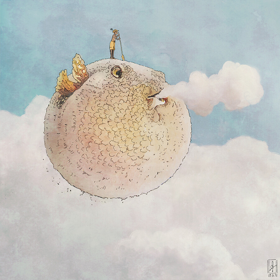 Marvelous Surrealistic Illustrations Of Marine Animals Floating In The Air By Gregory Fromenteau 4