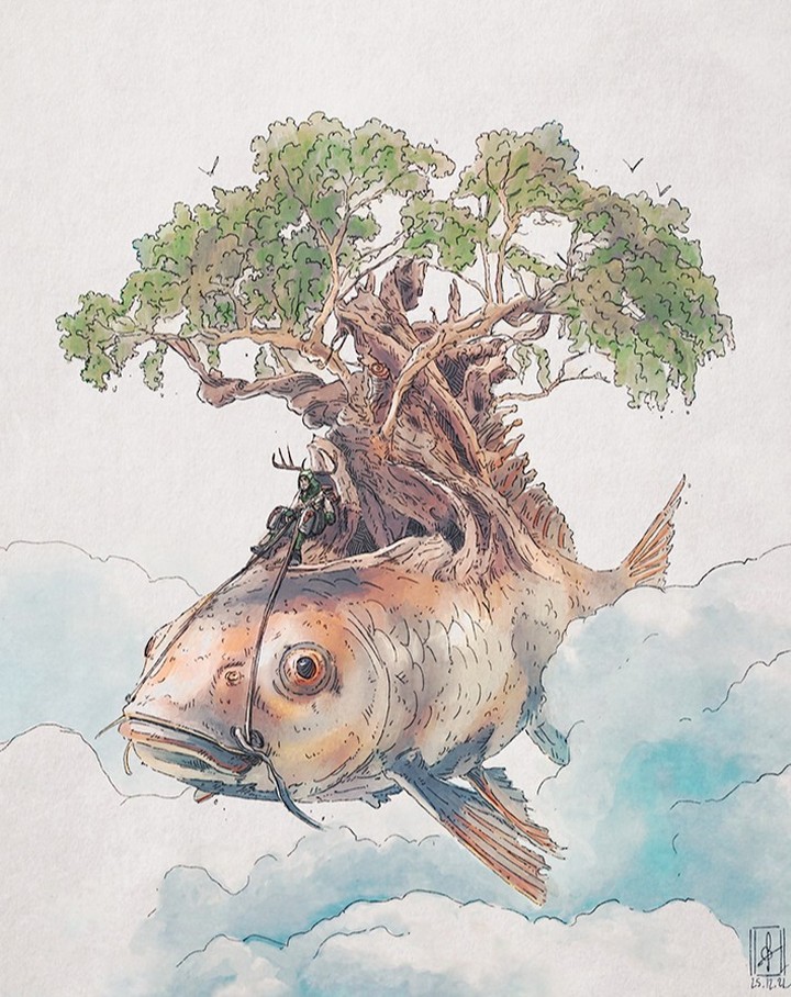 Marvelous Surrealistic Illustrations Of Marine Animals Floating In The Air By Gregory Fromenteau 6