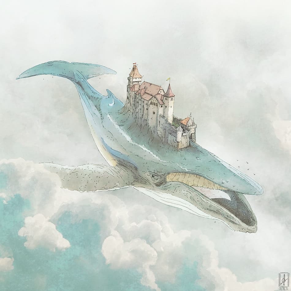 Marvelous Surrealistic Illustrations Of Marine Animals Floating In The Air By Gregory Fromenteau 7