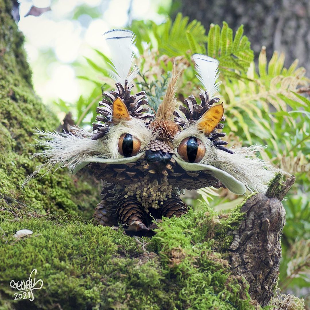 Quirky And Cute Forest Creatures Made From Found Natural Elements By Sylvain Trabut 13