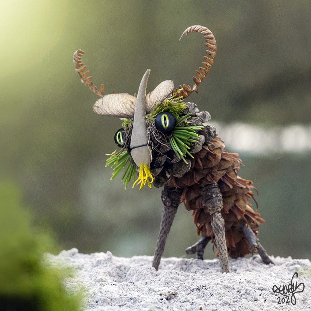 Quirky And Cute Forest Creatures Made From Found Natural Elements By Sylvain Trabut 4