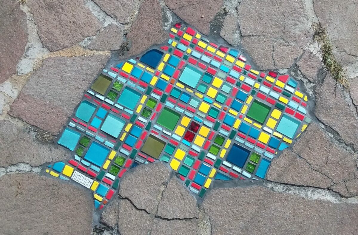 Fractured Sidewalks Pavements And Walls Repaired With Vibrant Tiled Mosaics By Ememem 1