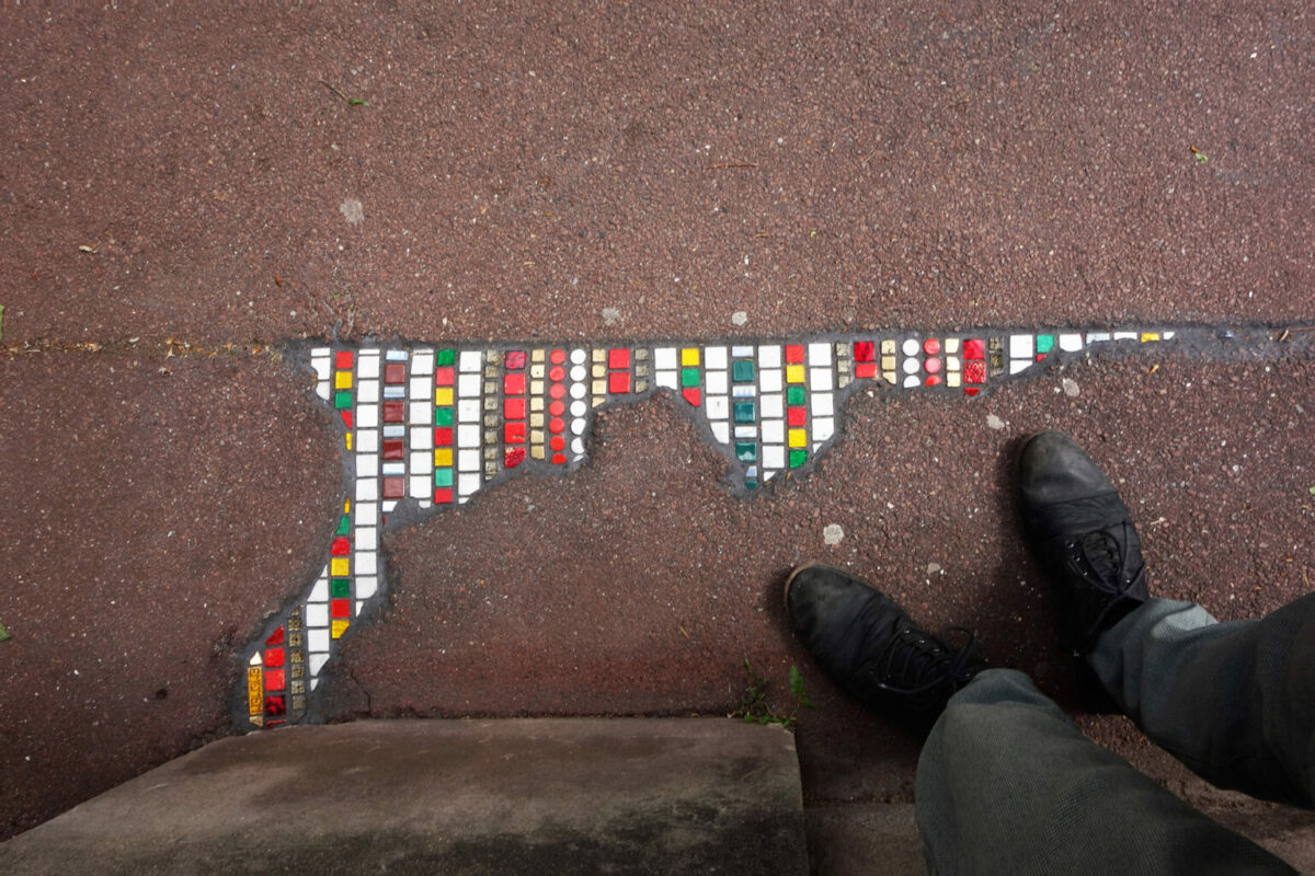 Fractured Sidewalks Pavements And Walls Repaired With Vibrant Tiled Mosaics By Ememem 21