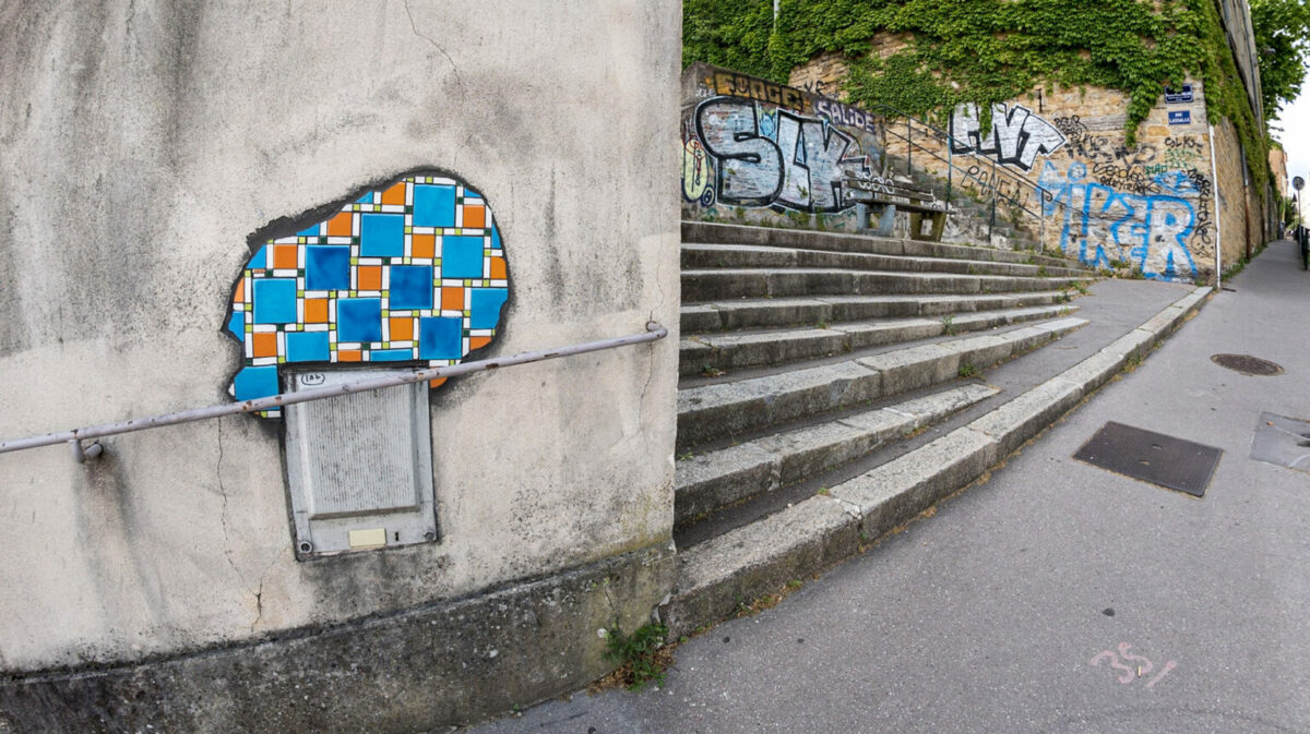 Fractured Sidewalks Pavements And Walls Repaired With Vibrant Tiled Mosaics By Ememem 23